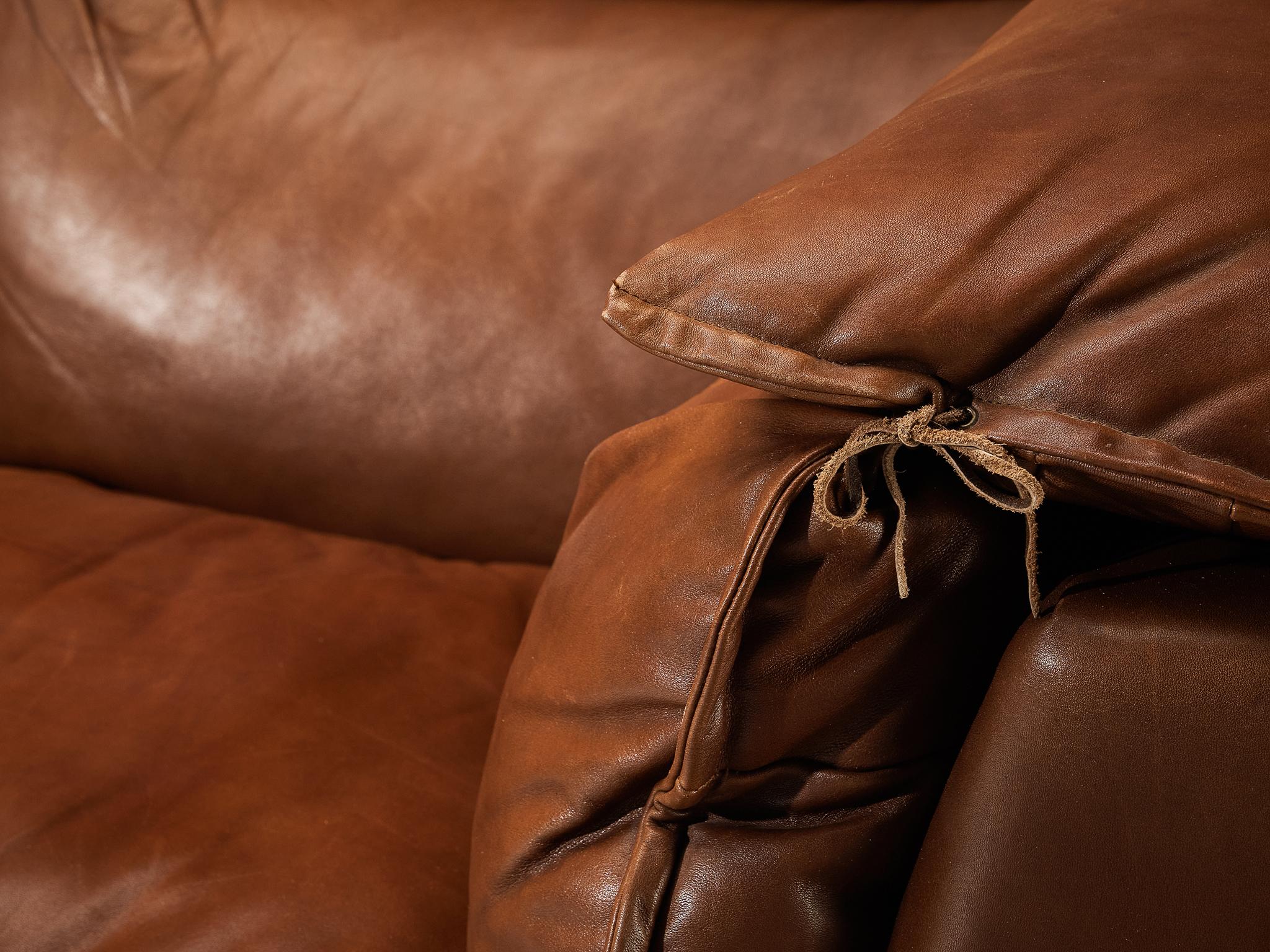 European Sectional Sofa in Cognac Leather 