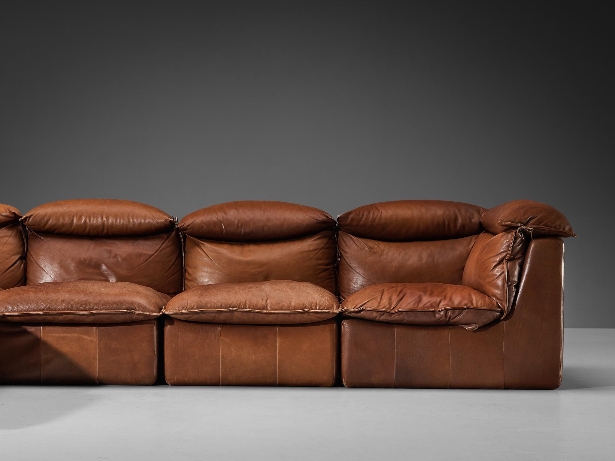 European Sectional Sofa in Cognac Leather