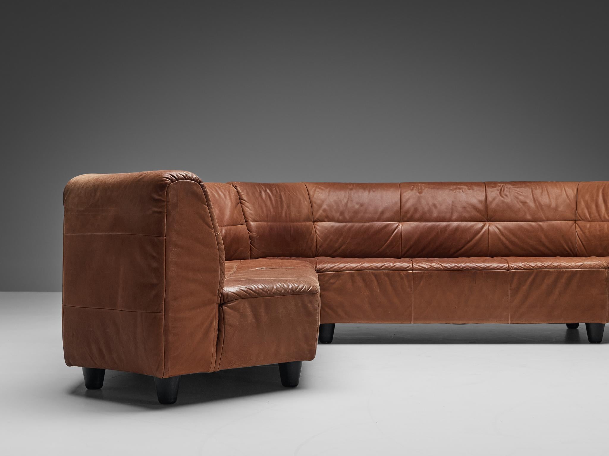 Grand Geometric Sectional Sofa in Cognac Leather  For Sale 1