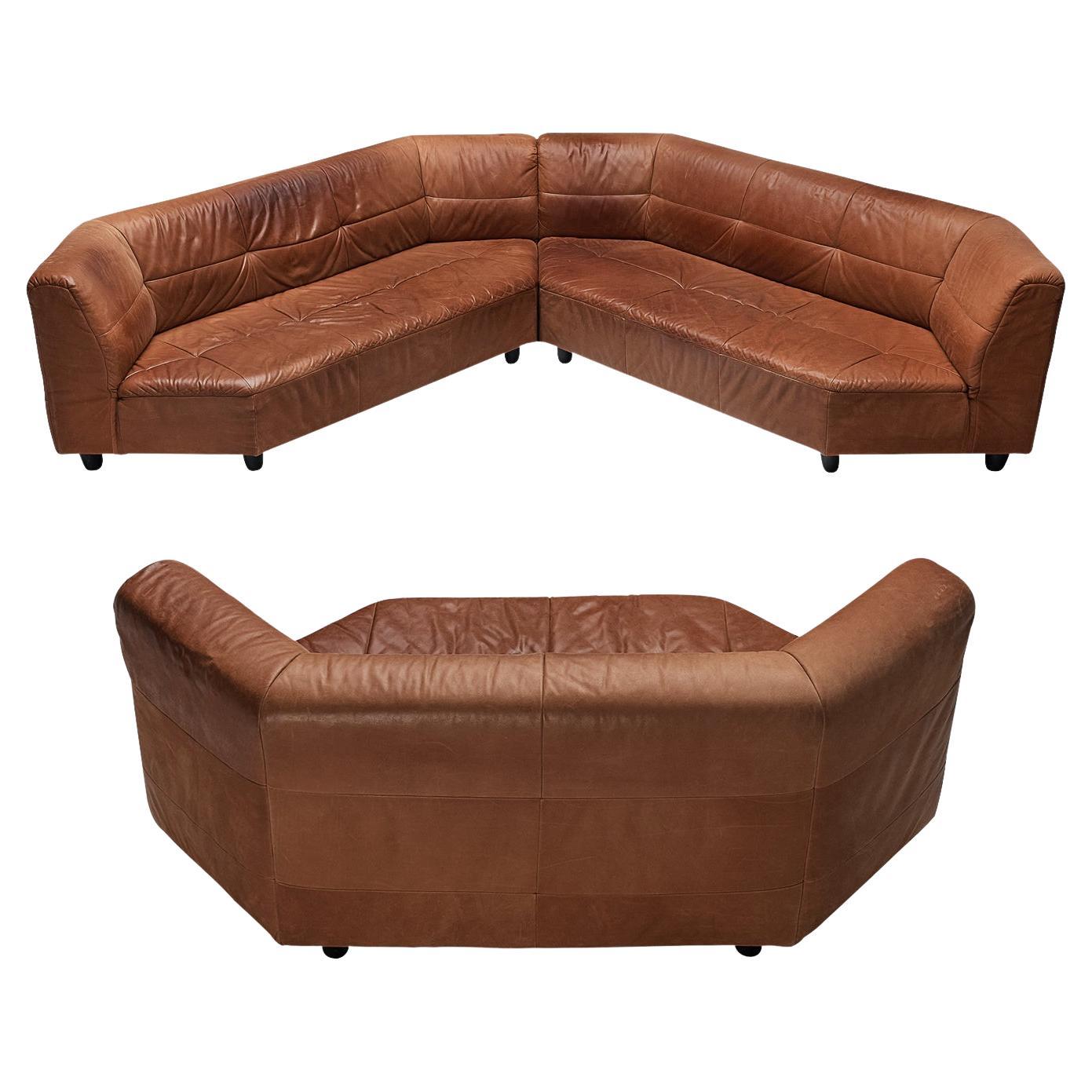 Grand Geometric Sectional Sofa in Cognac Leather For Sale at 1stDibs
