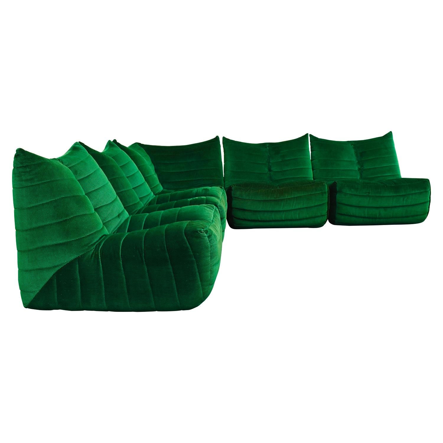 Sectional Sofa in Green Velvet by Gianfranco Grignani, Italy, circa 1970 7