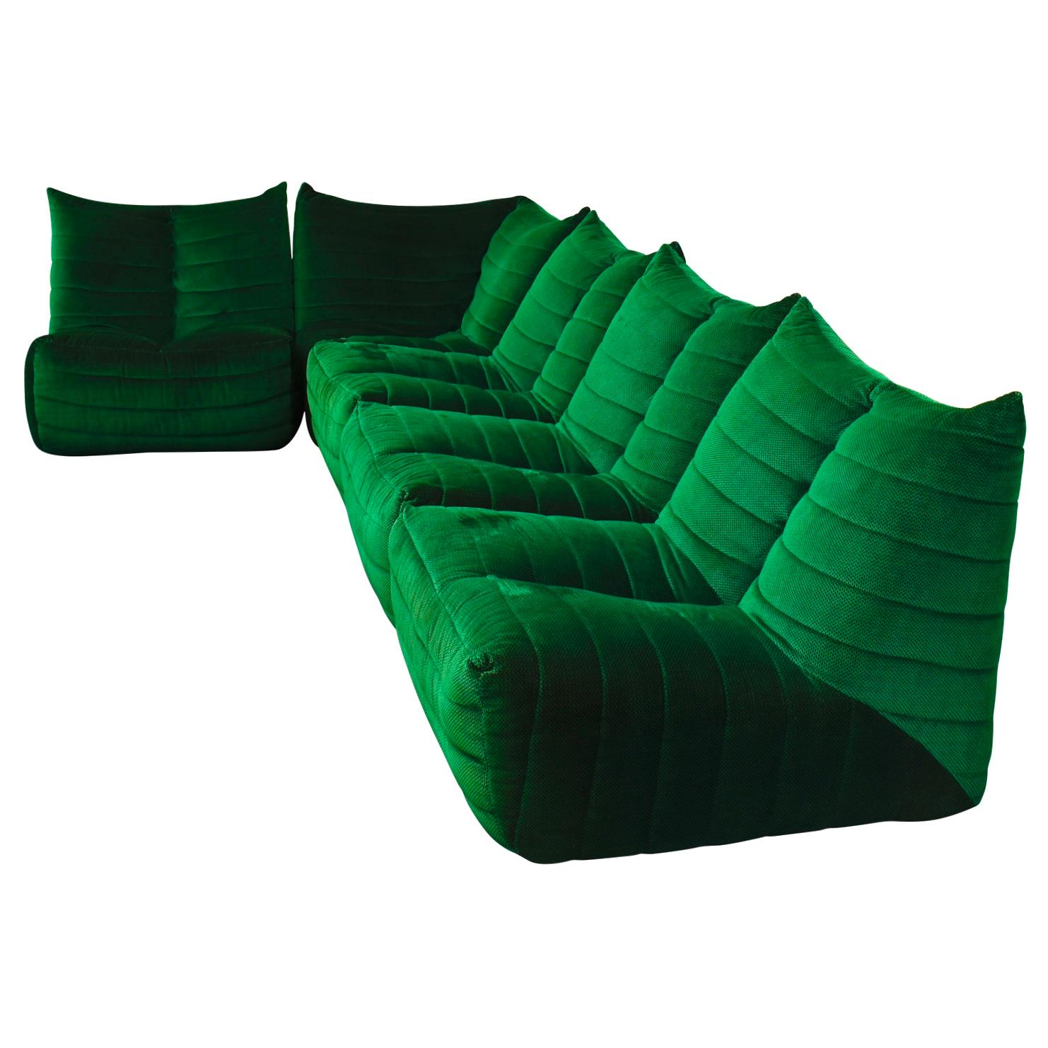 Sectional Sofa in Green Velvet by Gianfranco Grignani, Italy, circa 1970 2