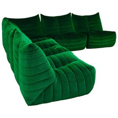 Sectional Sofa in Green Velvet by Gianfranco Grignani, Italy, circa 1970