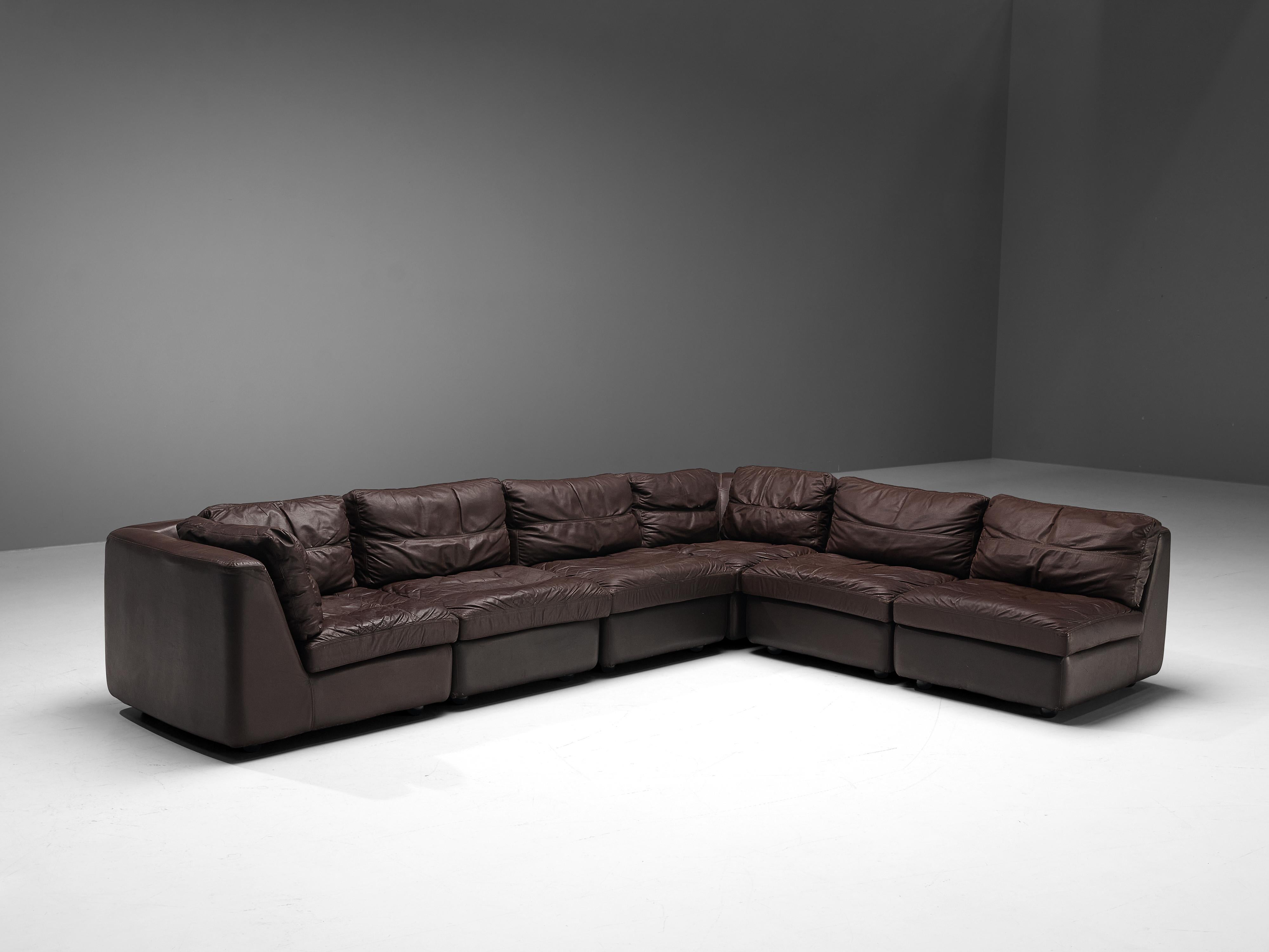 Late 20th Century Sectional Sofa in Patinated Brown Leather