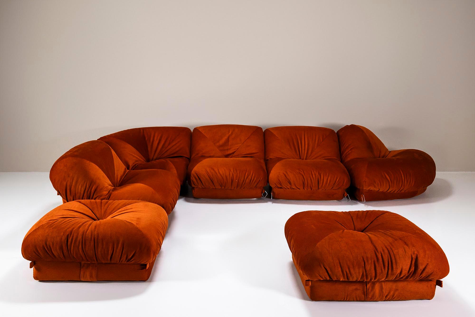 Mid-Century Modern Canapé sectionnel Patate en tissu orange rouille Airborne, France, années 1970