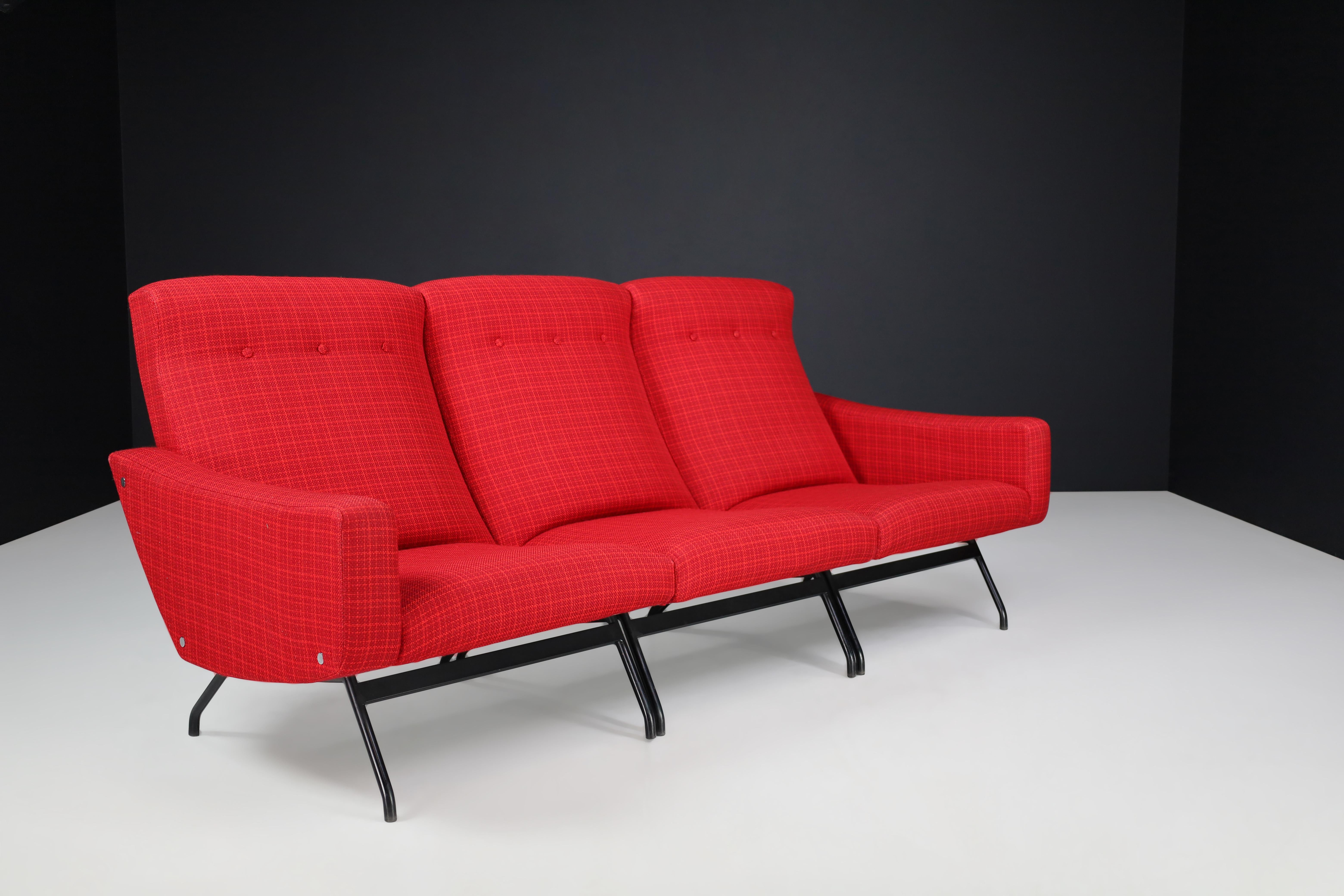 Mid-Century Modern Joseph-André Motte Sectional Sofa Seat in Red Original Upholstery France, 1950s For Sale