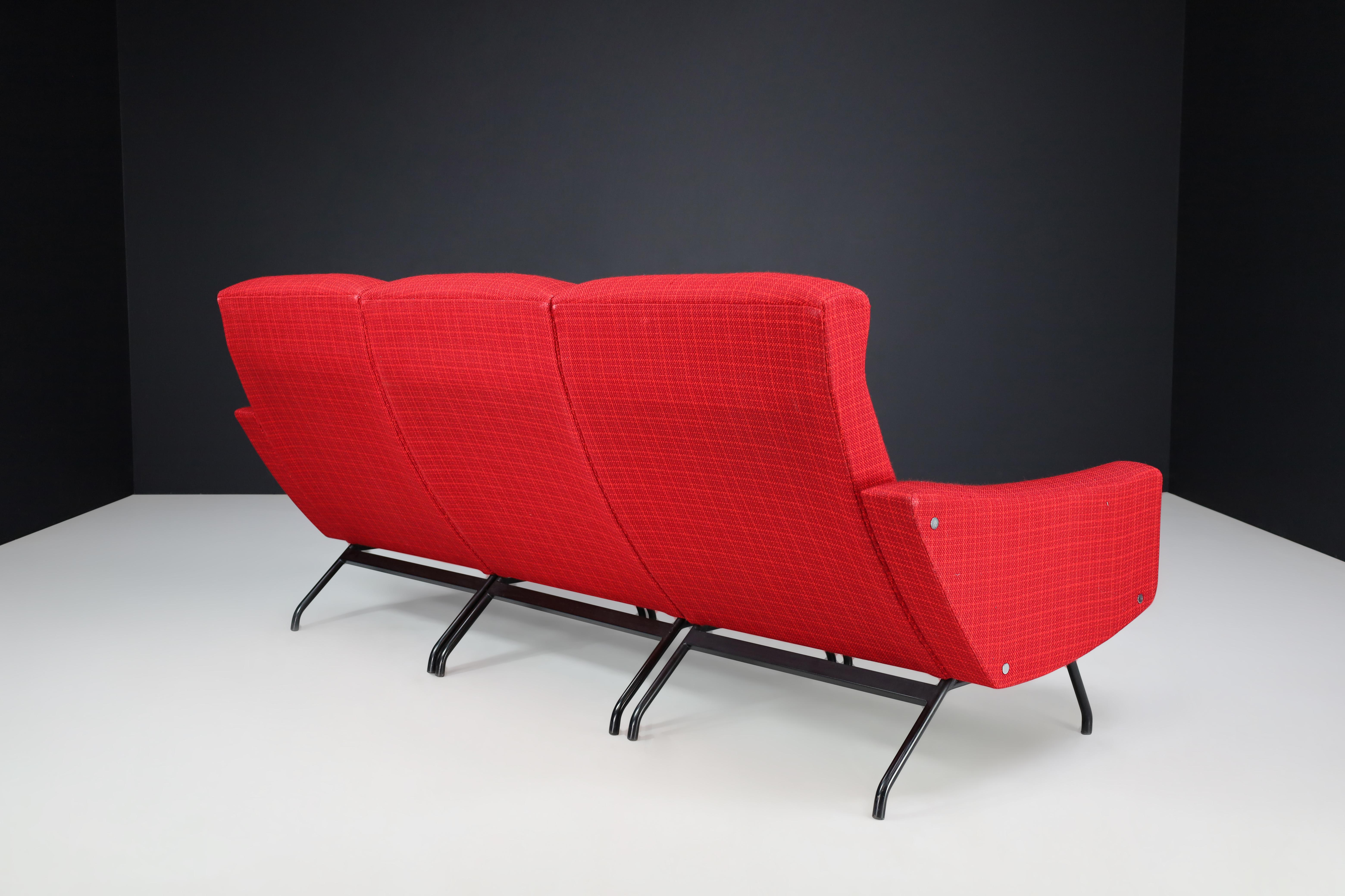 French Joseph-André Motte Sectional Sofa Seat in Red Original Upholstery France, 1950s For Sale