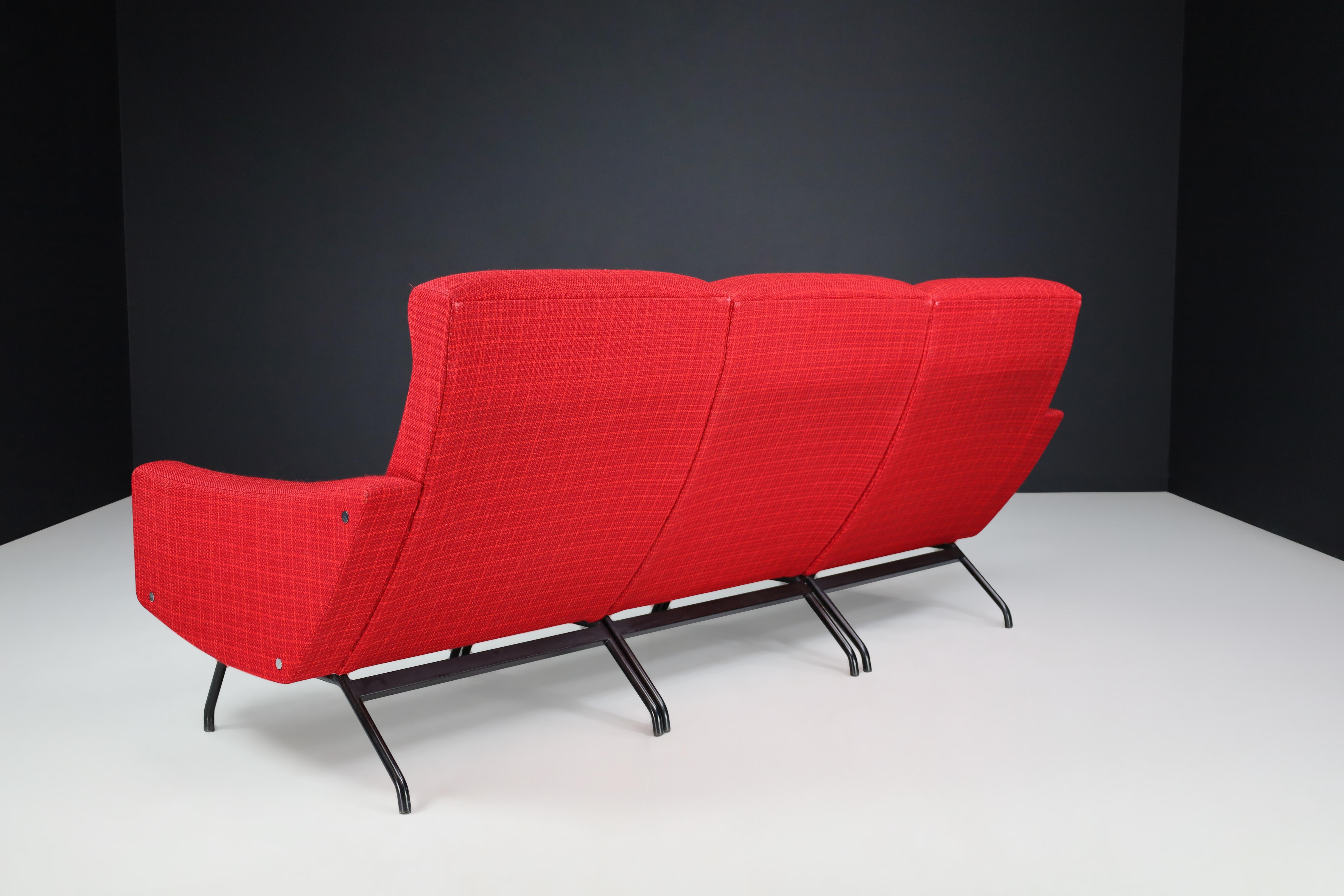Steel Joseph-André Motte Sectional Sofa Seat in Red Original Upholstery France, 1950s For Sale