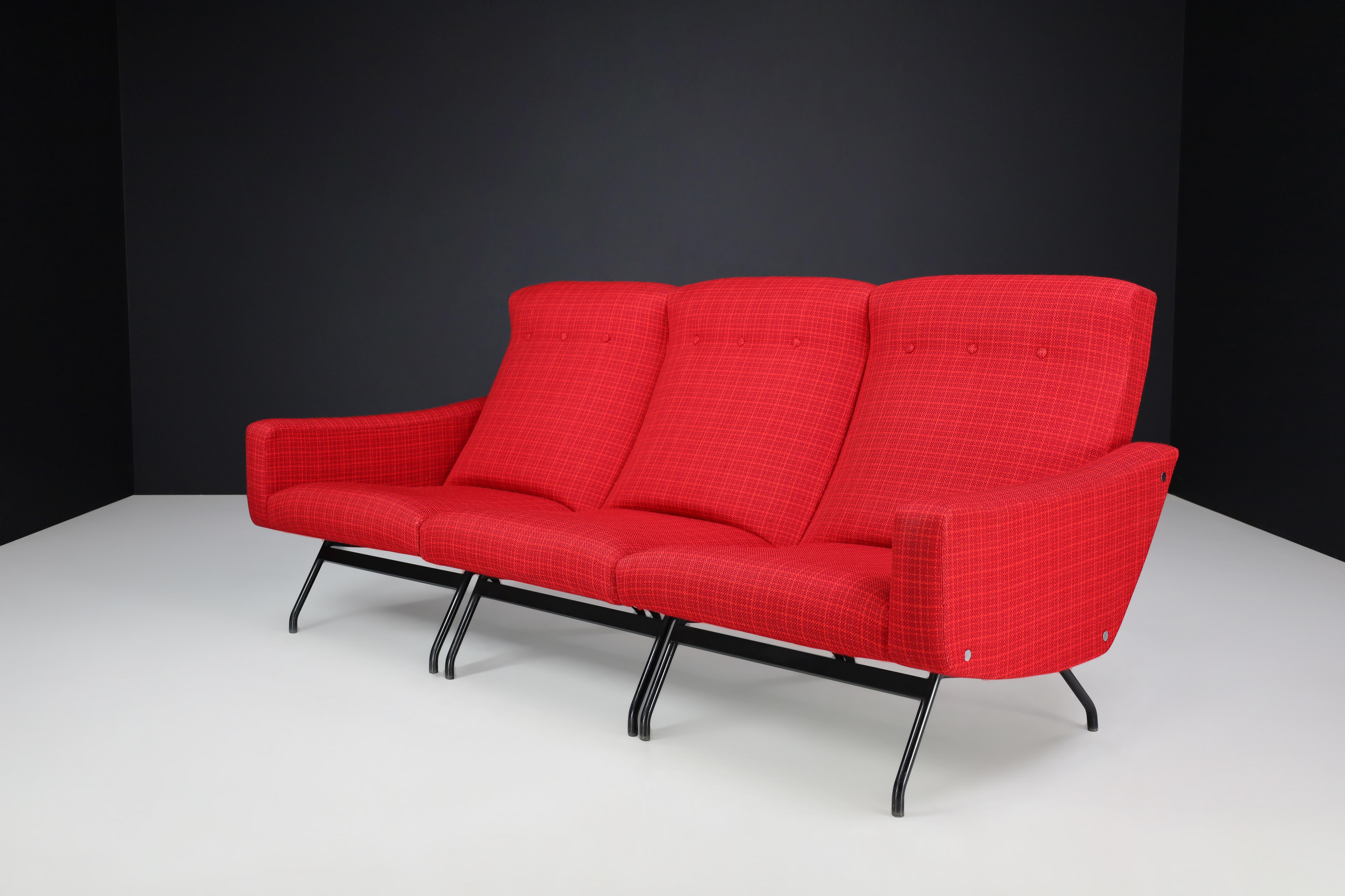 Joseph-André Motte Sectional Sofa Seat in Red Original Upholstery France, 1950s For Sale 1