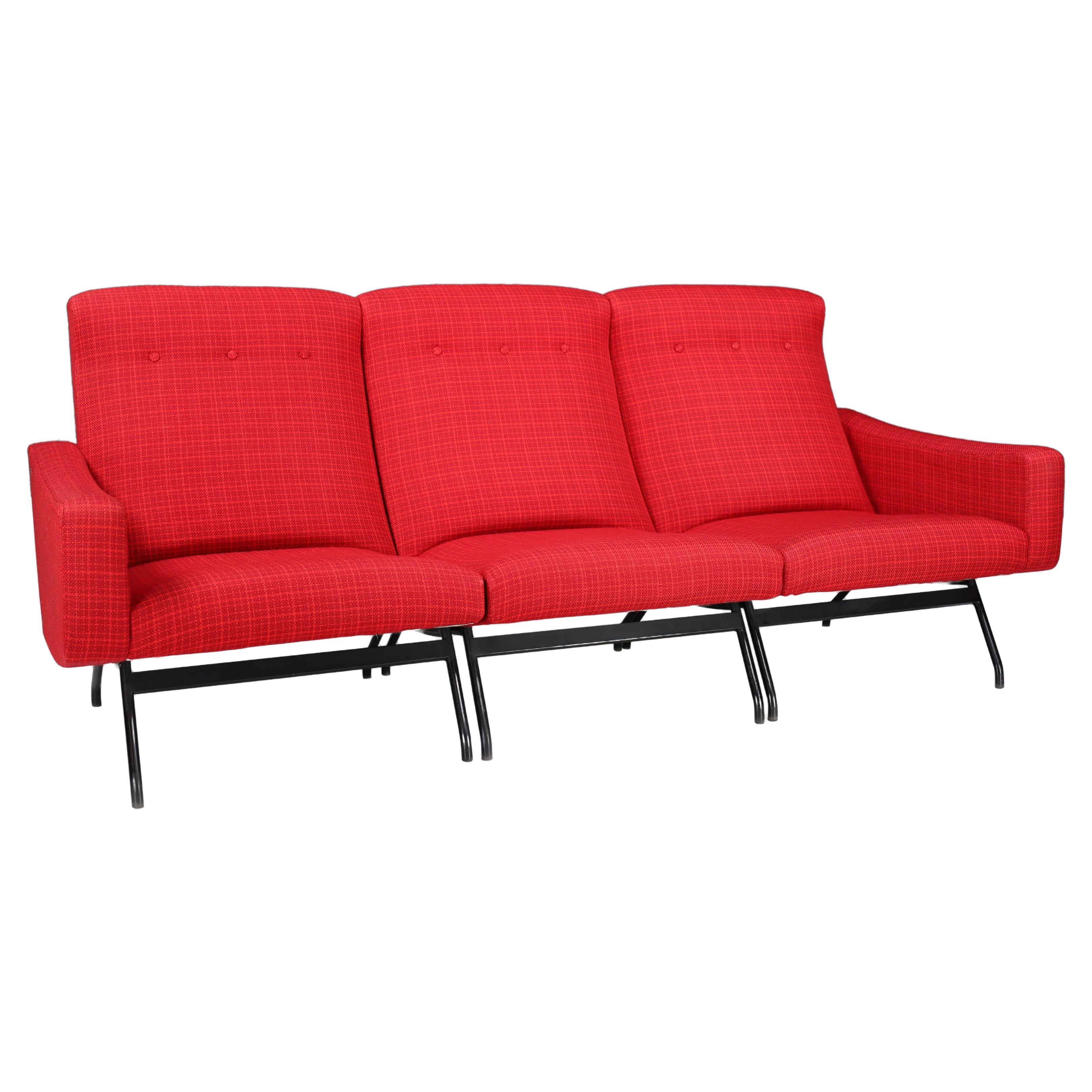 Joseph-André Motte Sectional Sofa Seat in Red Original Upholstery France, 1950s For Sale