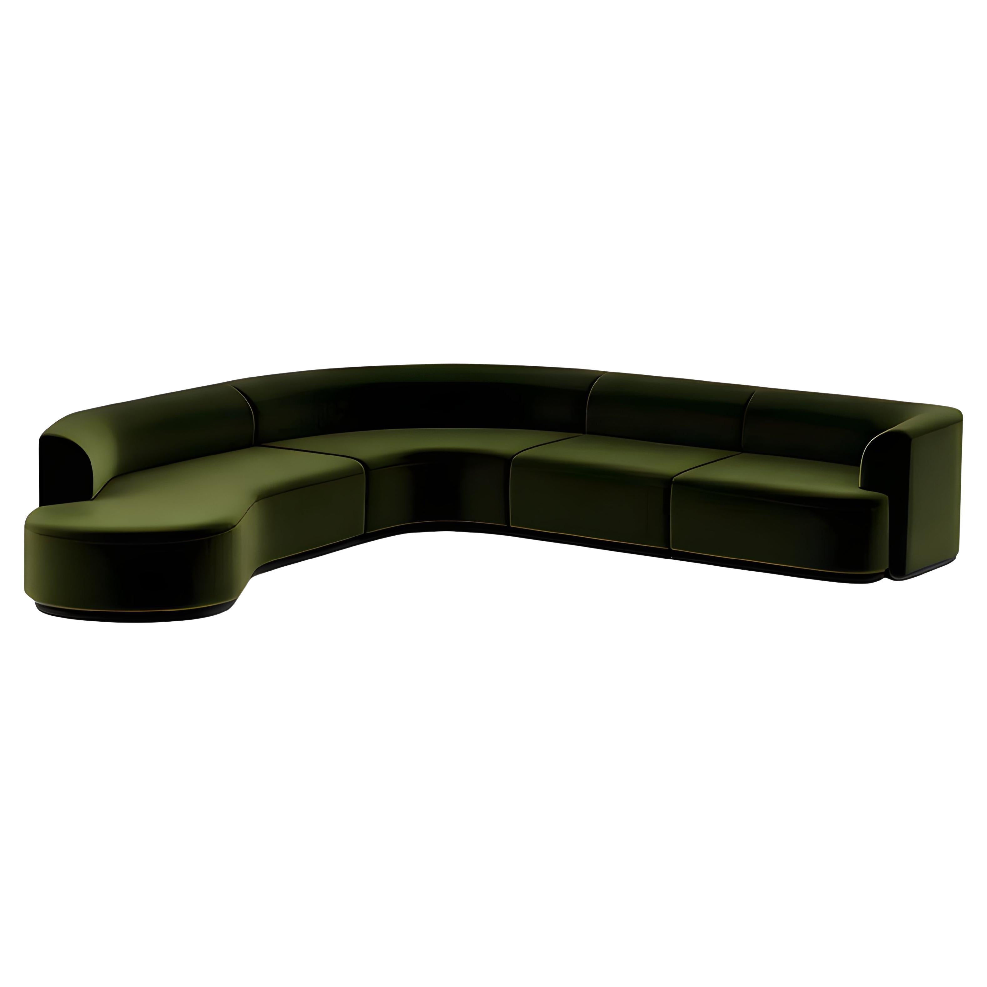 Sectional Sofa Upholstered in Velvet with an Upholstered Plinth Base