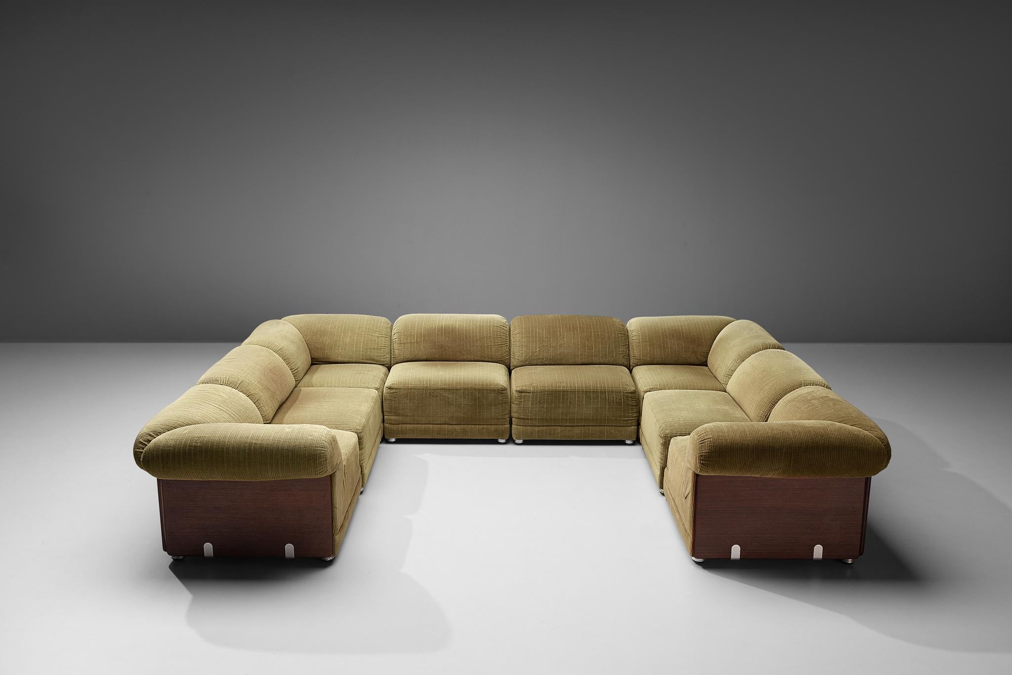 Mid-20th Century Sectional Sofa with Side Tables in Structured Velvet Upholstery
