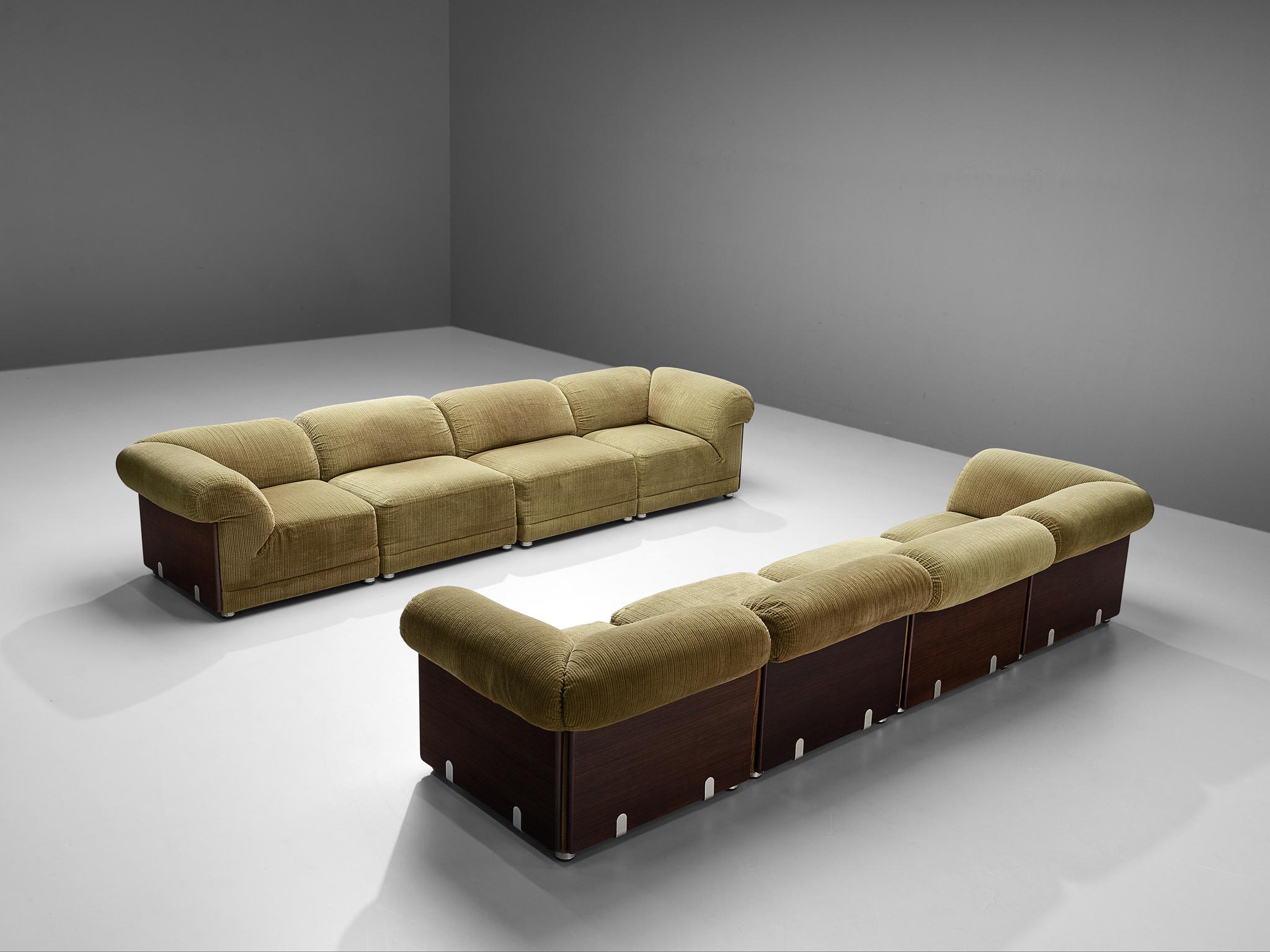 Metal Sectional Sofa with Side Tables in Structured Velvet Upholstery