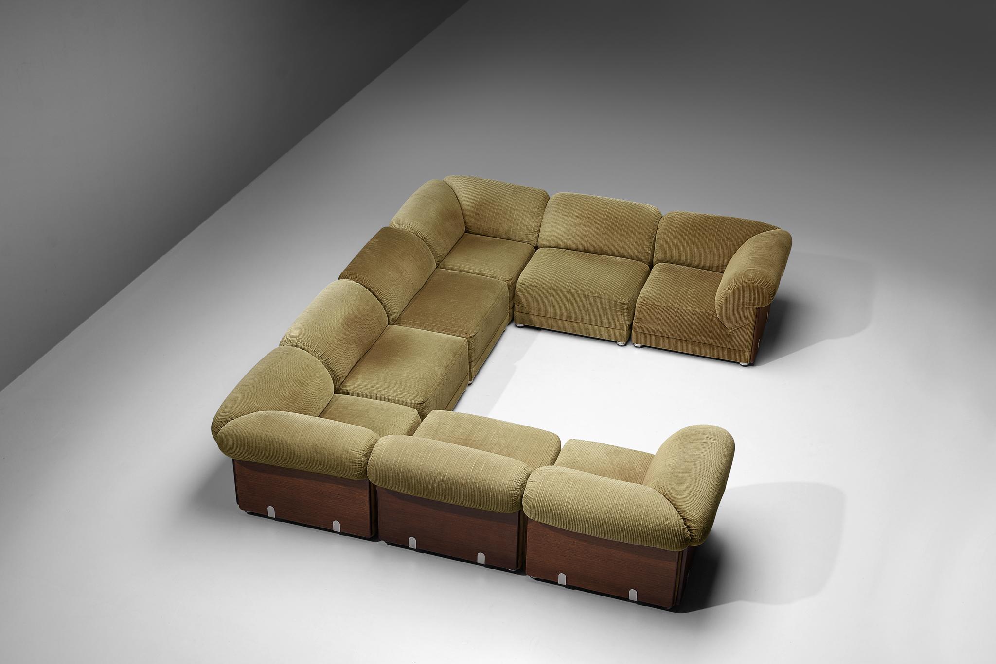 Sectional Sofa with Side Tables in Structured Velvet Upholstery 1