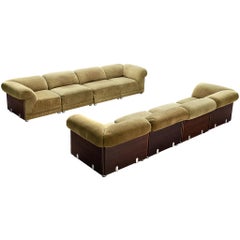 Sectional Sofa with Side Tables in Structured Velvet Upholstery