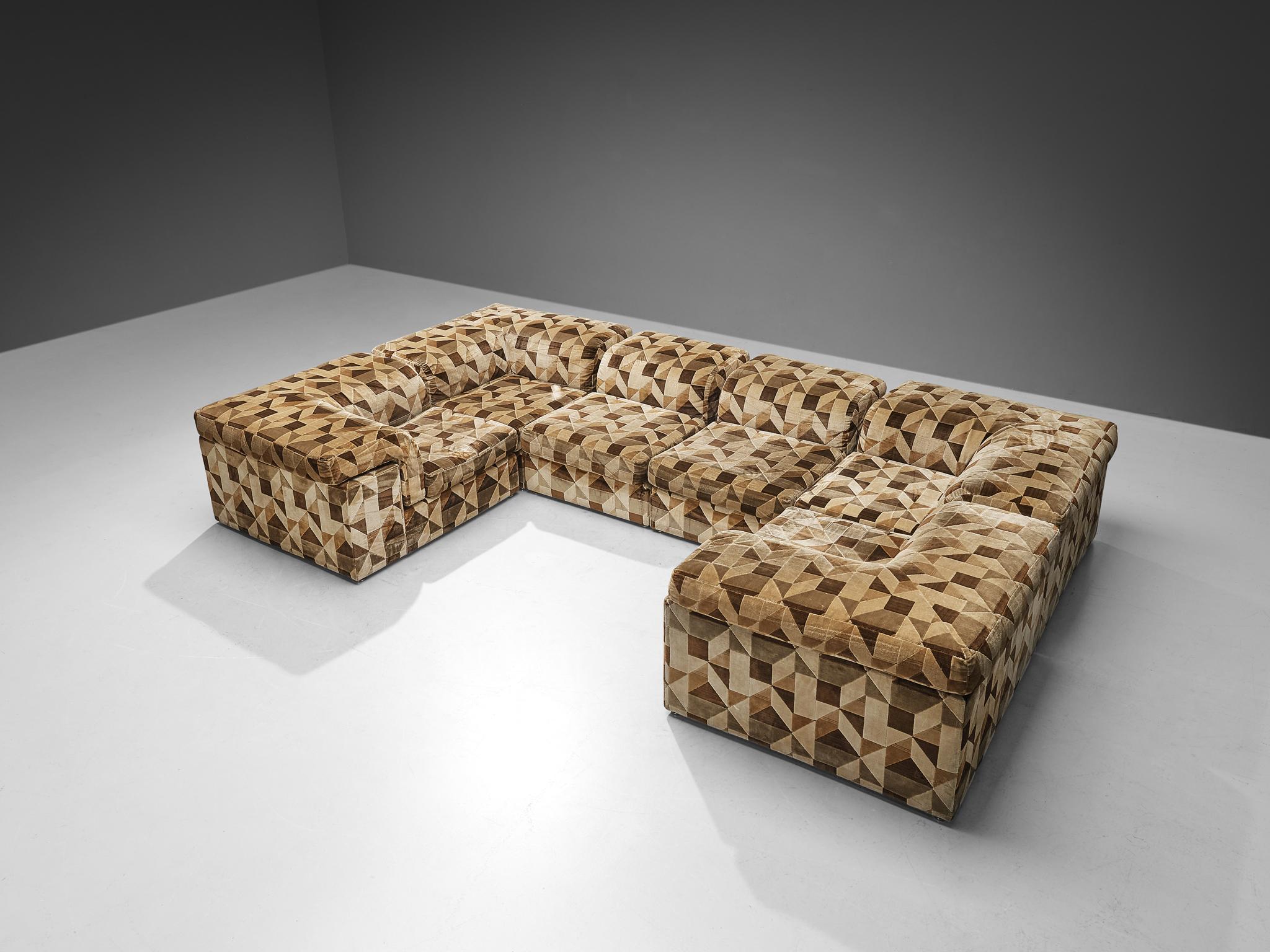European Sectional Sofa with Velvet Patterned Upholstery