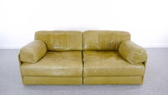 Sectional Two-Seat Sofa Bed DS 76 by De Sede in Green Leather