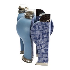 Sectioned Blue Jar by Estudio Guerrero, Glazed Ceramic and White Metal