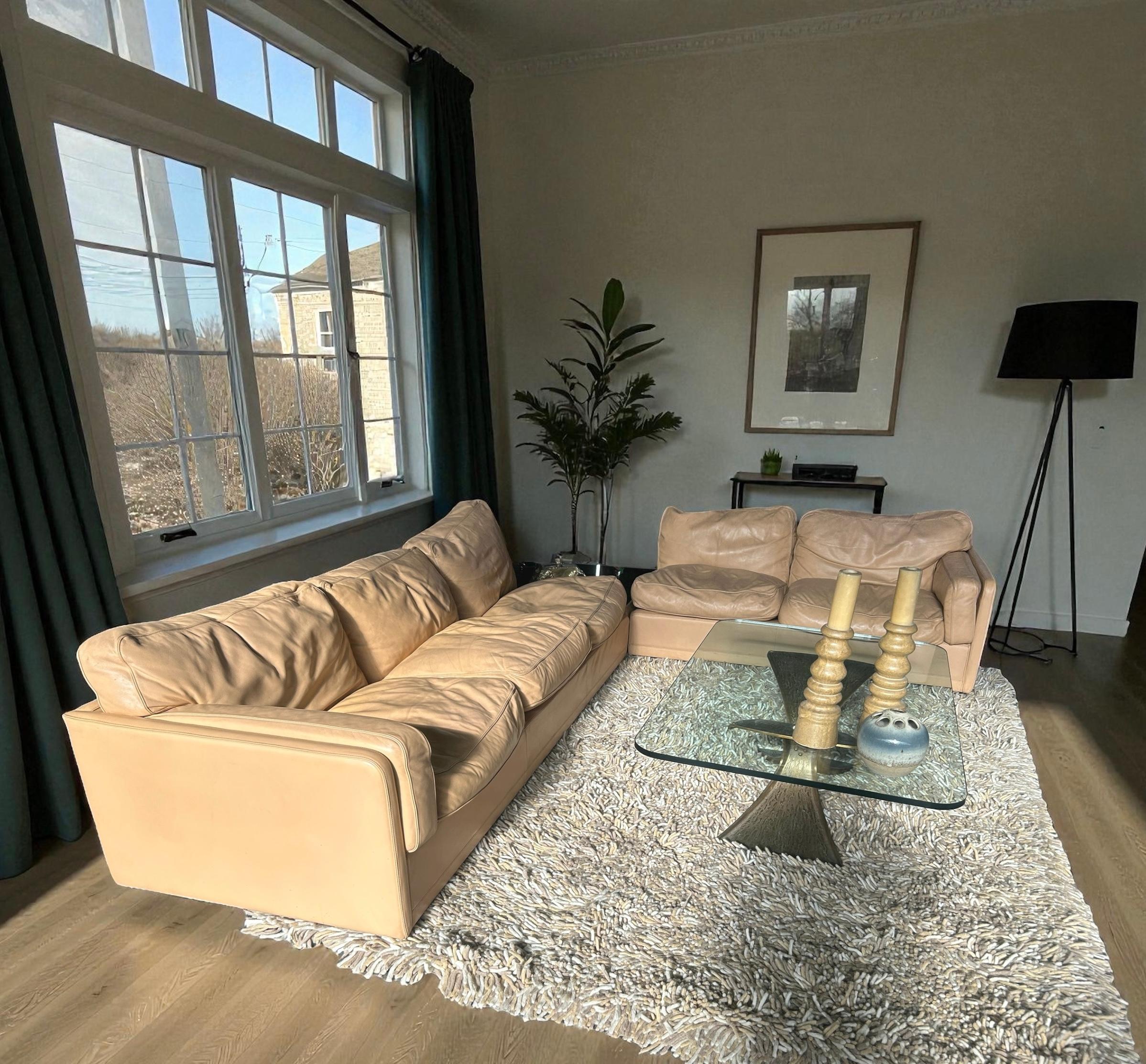 Socrates modular sofa by Poltrona Frau in leather from the 1980s, feather filling for the cushions .
An iconic Italian sofa manufactured by Poltrona Frau for a high-end design that will enrich any room where it is placed.
The sofa consists of two