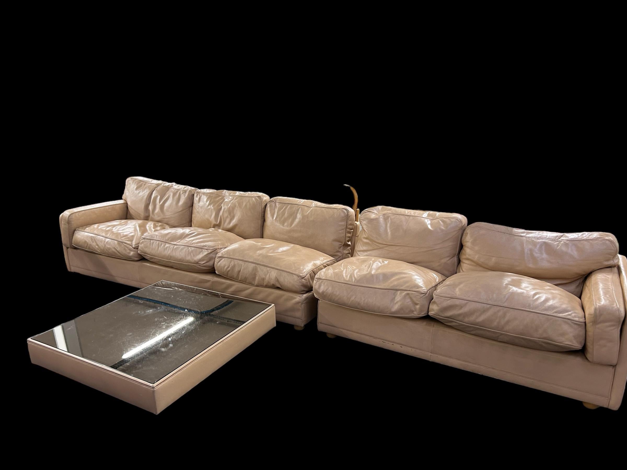 Leather Sectionnal sofa Poltrona Frau with matching coffee table , model Socrates For Sale