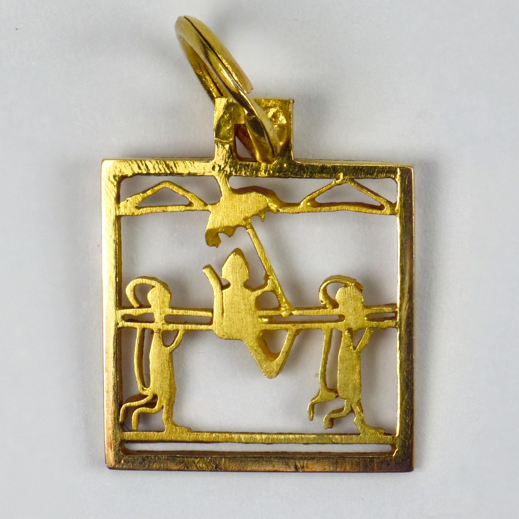 Sedan Chair 18 Karat Yellow Gold Square Charm Pendant In Good Condition For Sale In London, GB