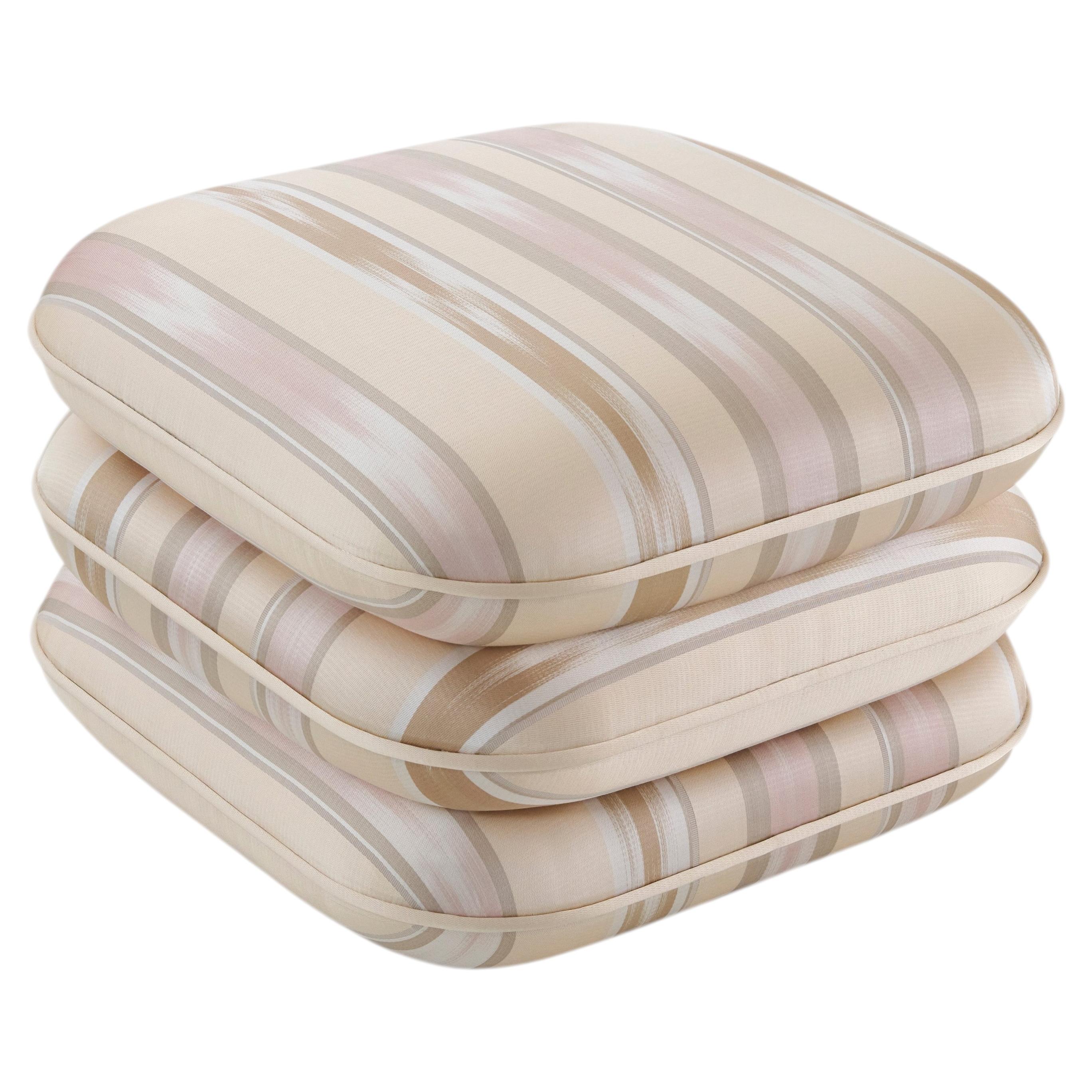 Sedi Handwoven Beige Silk Upholstered Sculptural Contemporary Pouf, Large For Sale