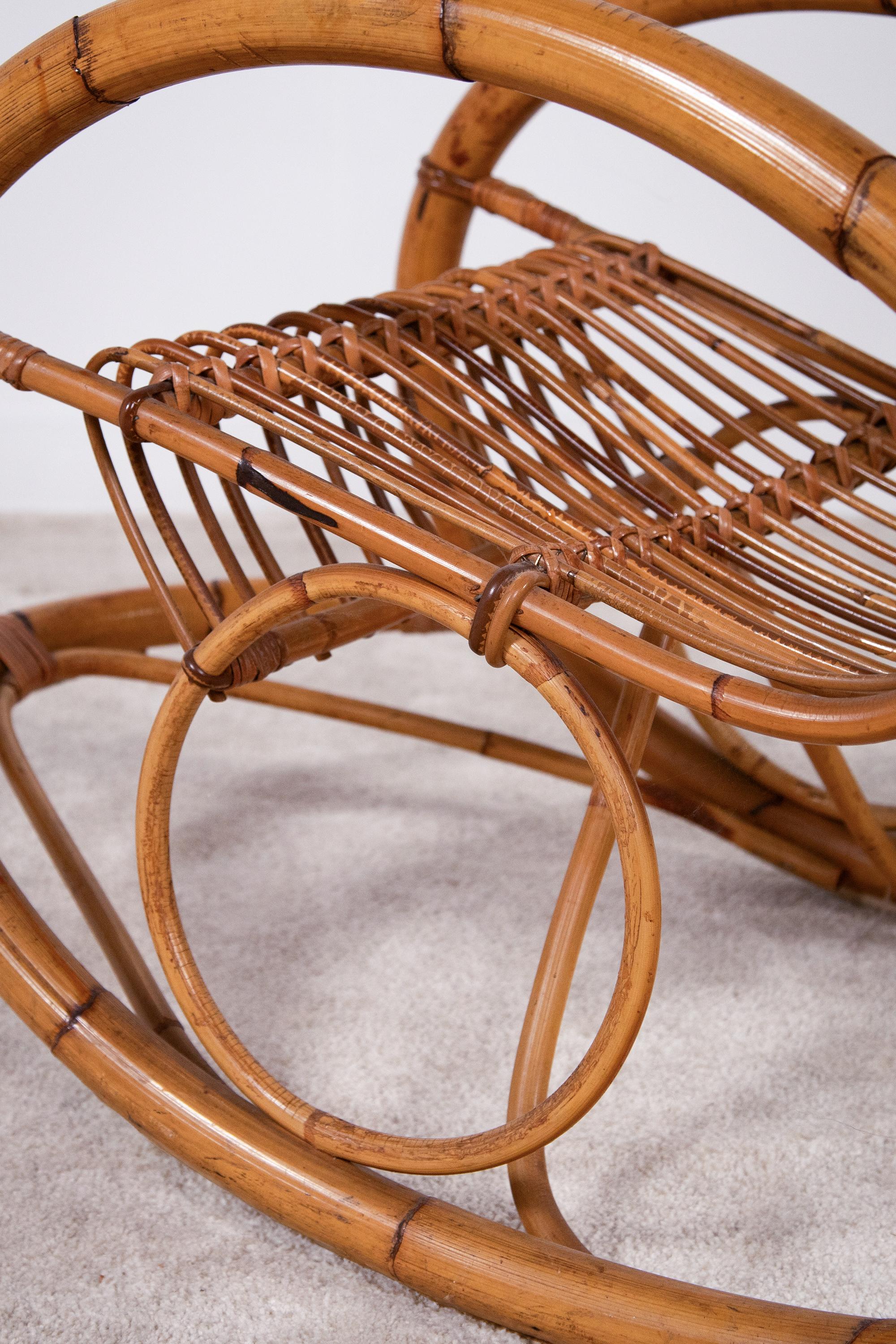 Mid-20th Century Bamboo rocking chair in the style of Franco Albini , Italy 1960s. For Sale