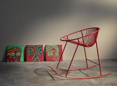 Rocking chair in metal powder coated in red made in Italy in and outdoor.