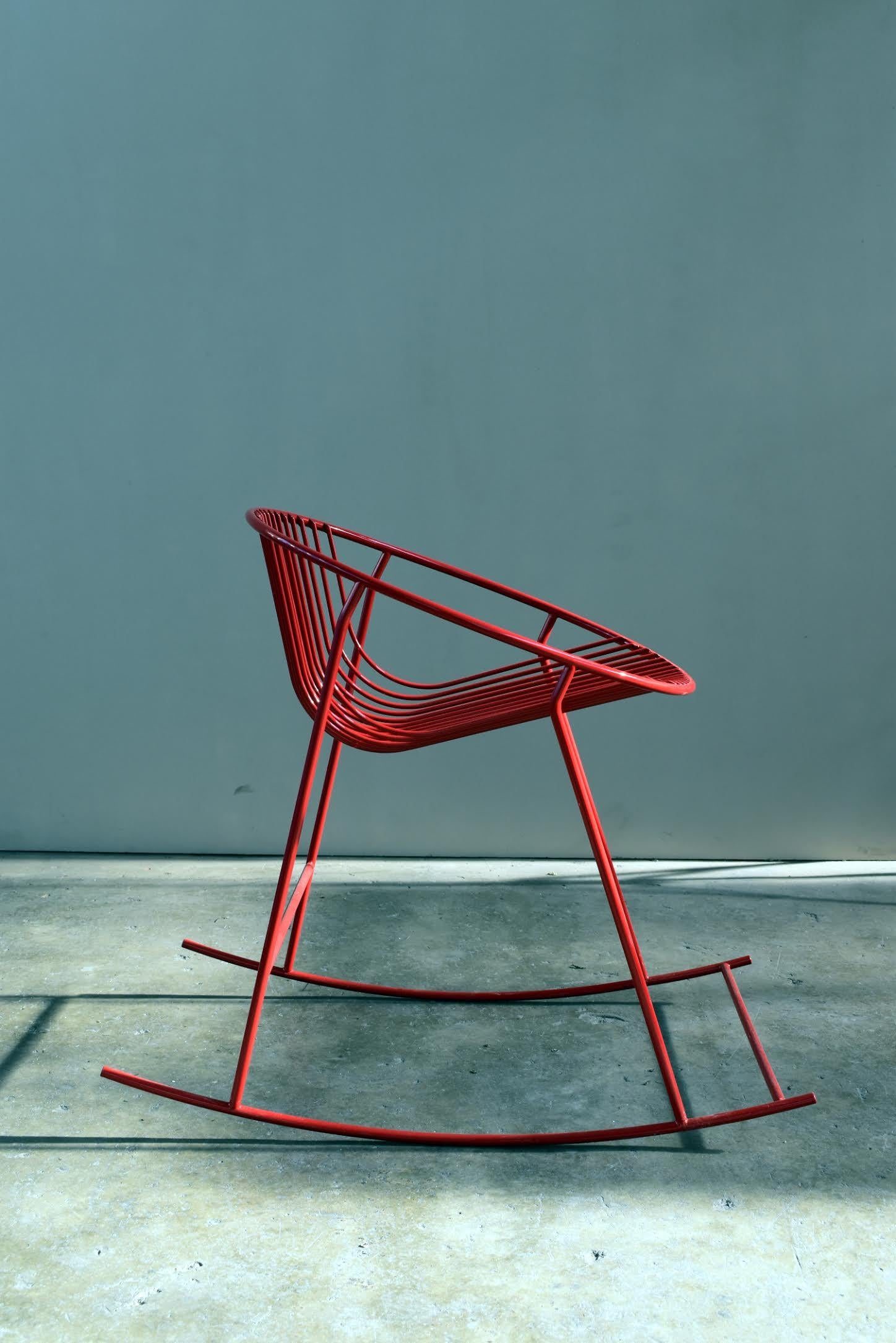 Contemporary shell rocking chair  red powder coated For Sale