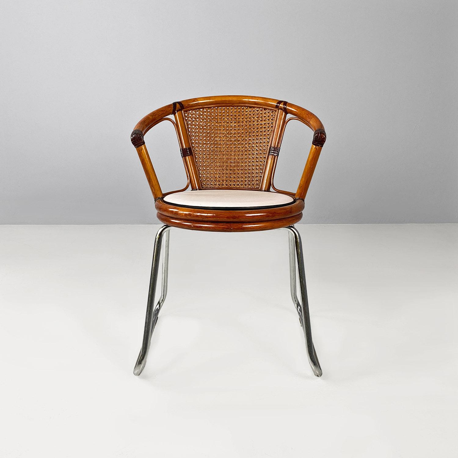 Modern Cockpit chair, modern Italian, made of vienna straw wood and steel, ca 1970s For Sale