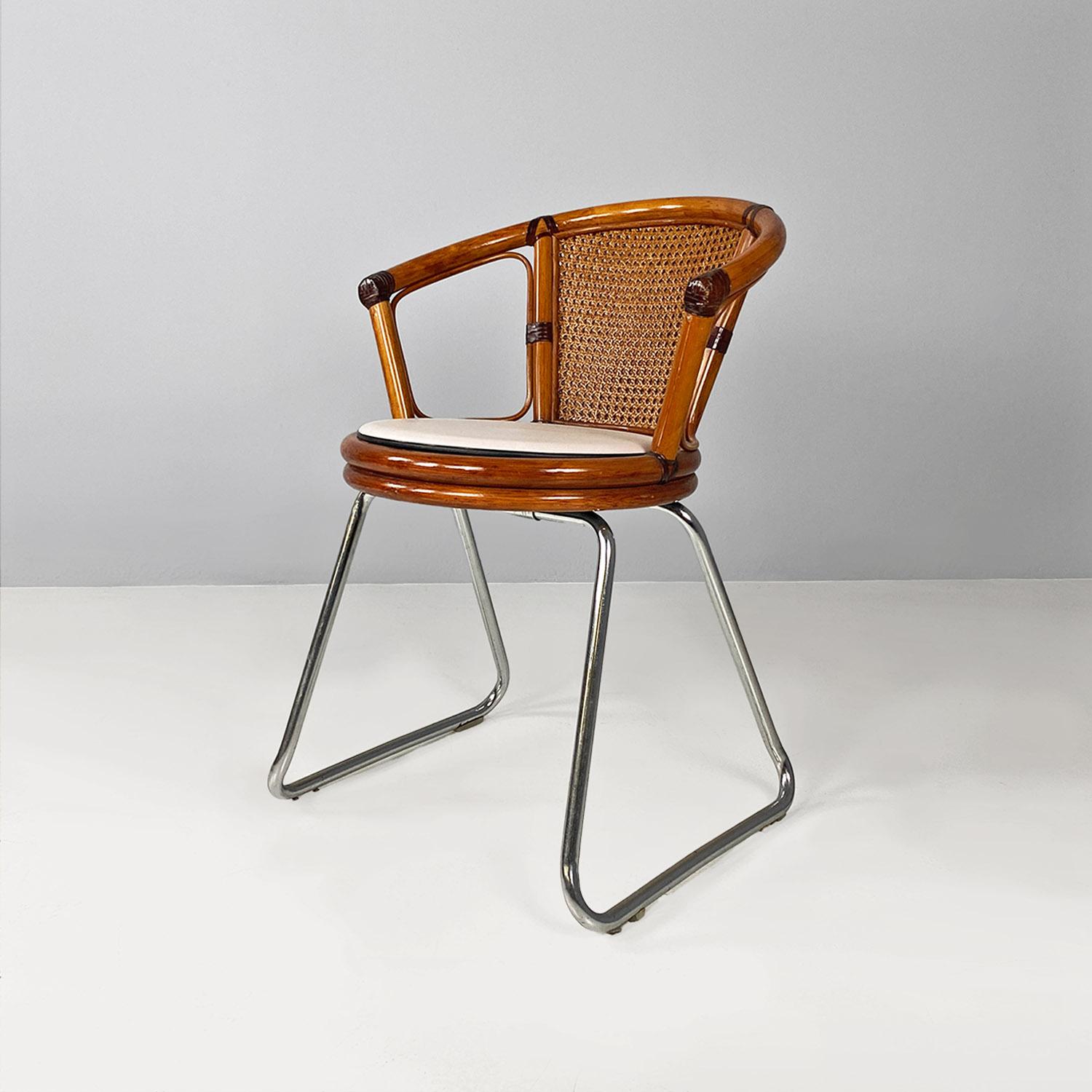 Cockpit chair, modern Italian, made of vienna straw wood and steel, ca 1970s In Good Condition For Sale In MIlano, IT