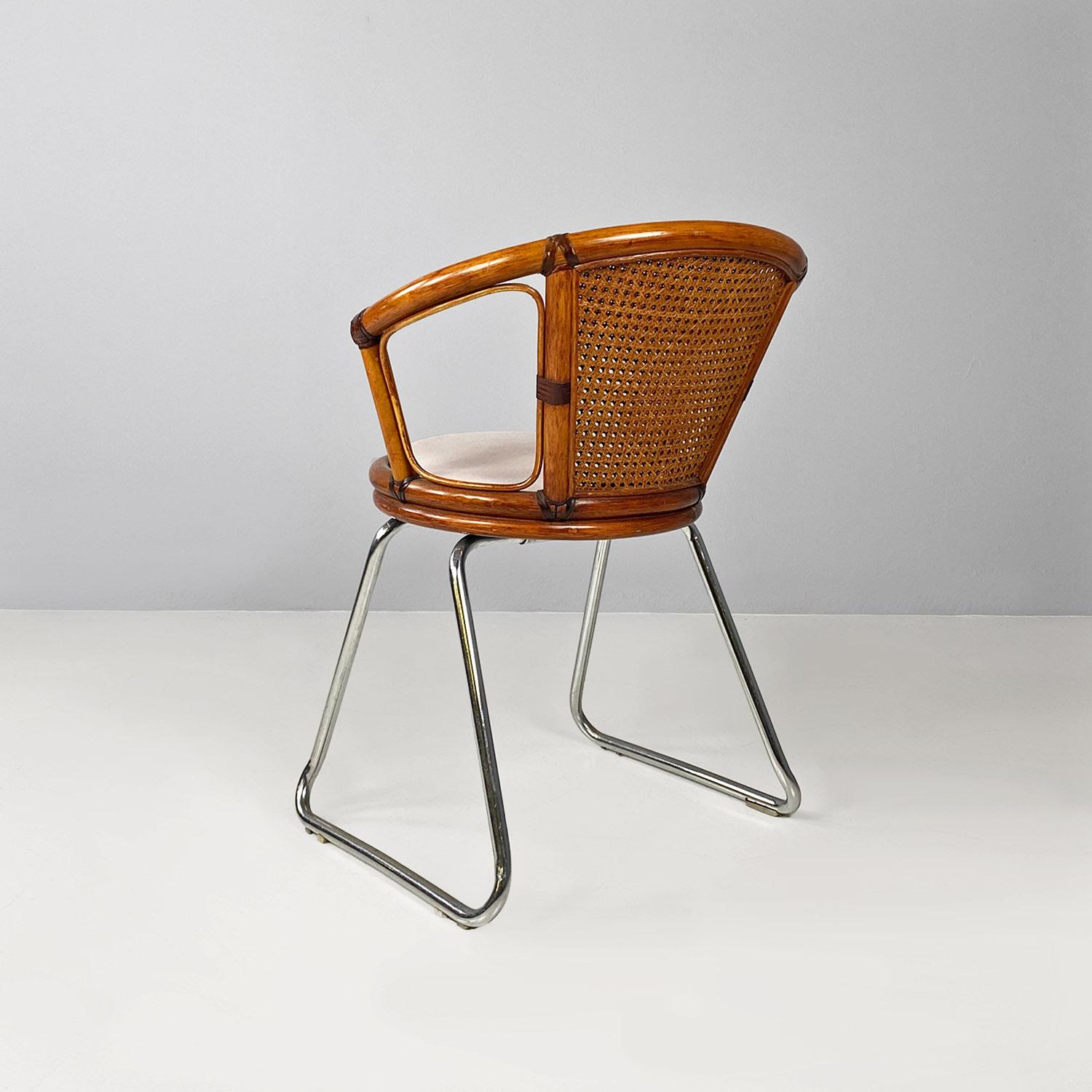 Steel Cockpit chair, modern Italian, made of vienna straw wood and steel, ca 1970s For Sale