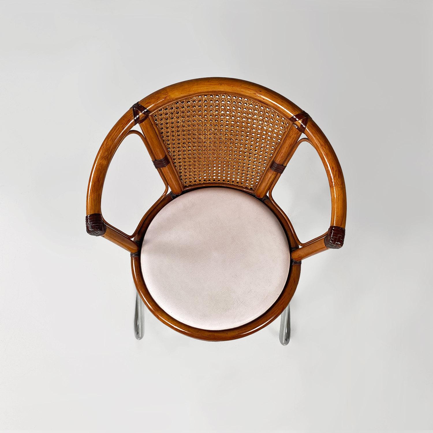 Cockpit-Stuhl, italienische Moderne, Wiener Strohholz und Stahl, um 1970 im Angebot 3