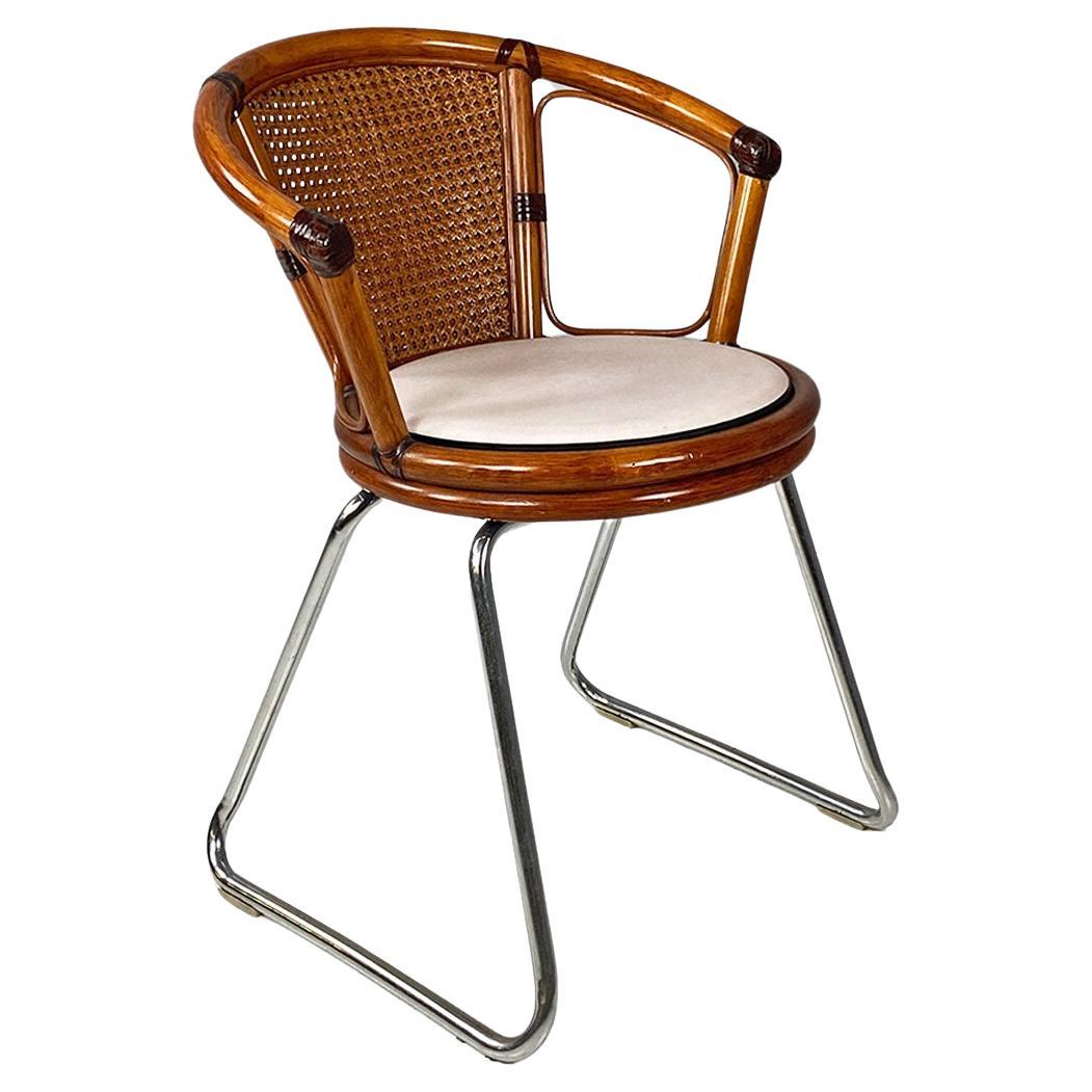 Cockpit chair, modern Italian, made of vienna straw wood and steel, ca 1970s For Sale