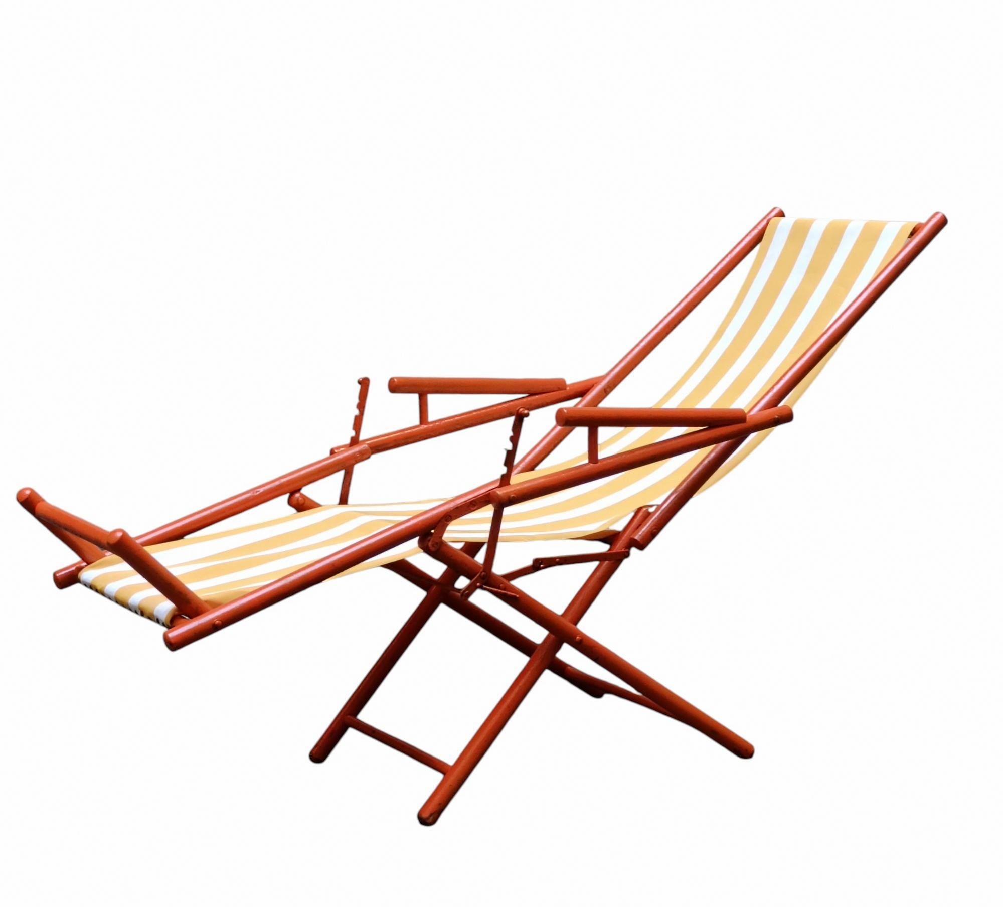Silla plegable de madera teñida y tela, Italia Años 30 Italian en venta