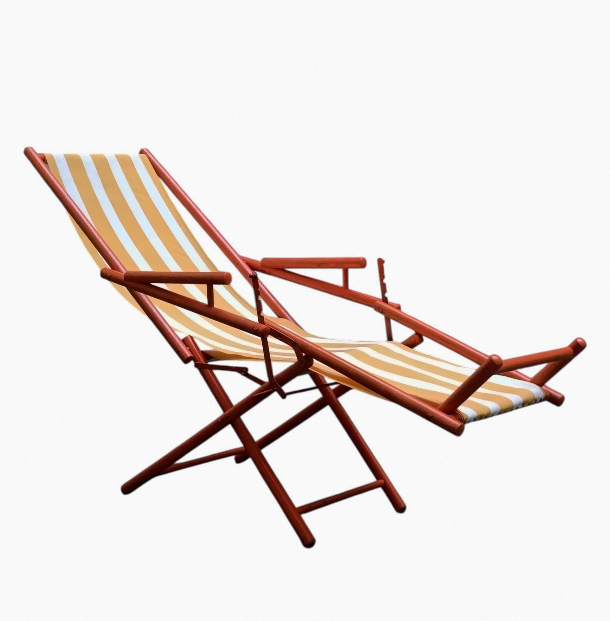 Silla plegable de madera teñida y tela, Italia Años 30 en Bueno estado para la venta en Naples, IT