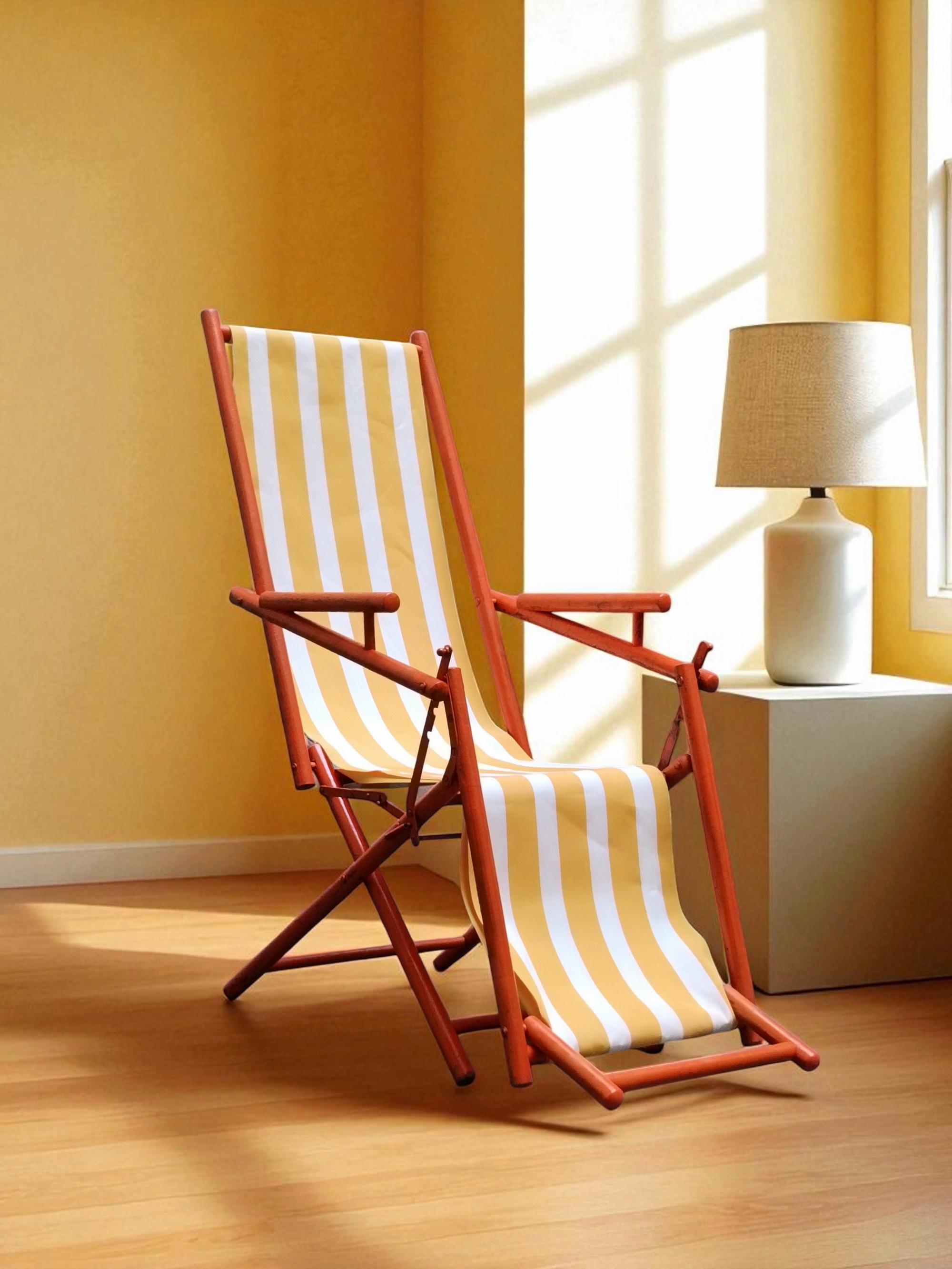 Silla plegable de madera teñida y tela, Italia Años 30 en venta 1