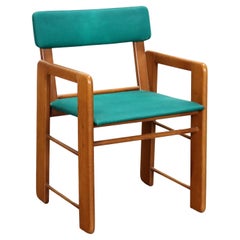 1960s chair, stained maple and green fabric