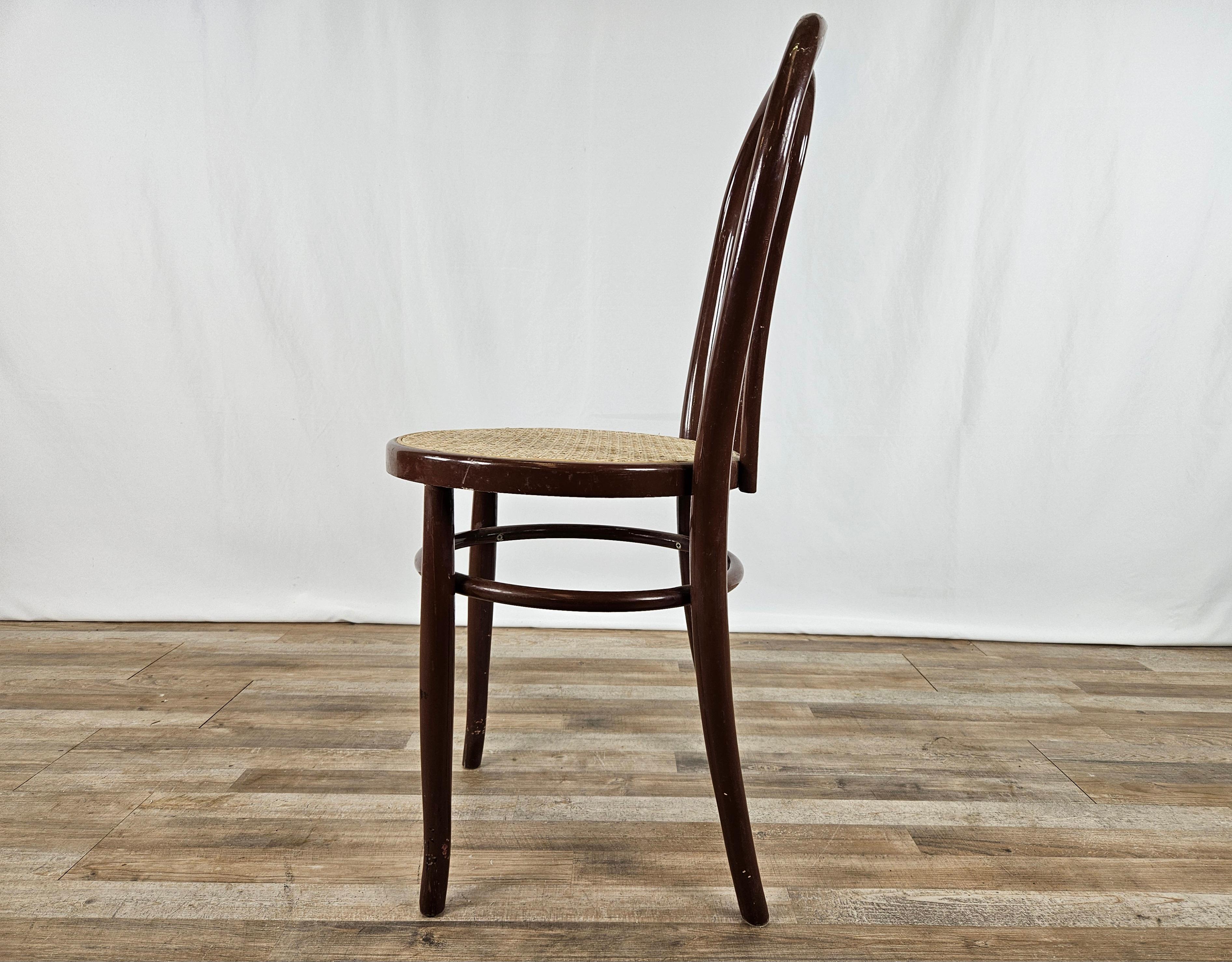 Italian 1970s brown lacquered wood chair with Vienna straw seat For Sale