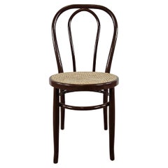 1970er Stuhl aus braun lackiertem Holz mit Wiener Strohsitz