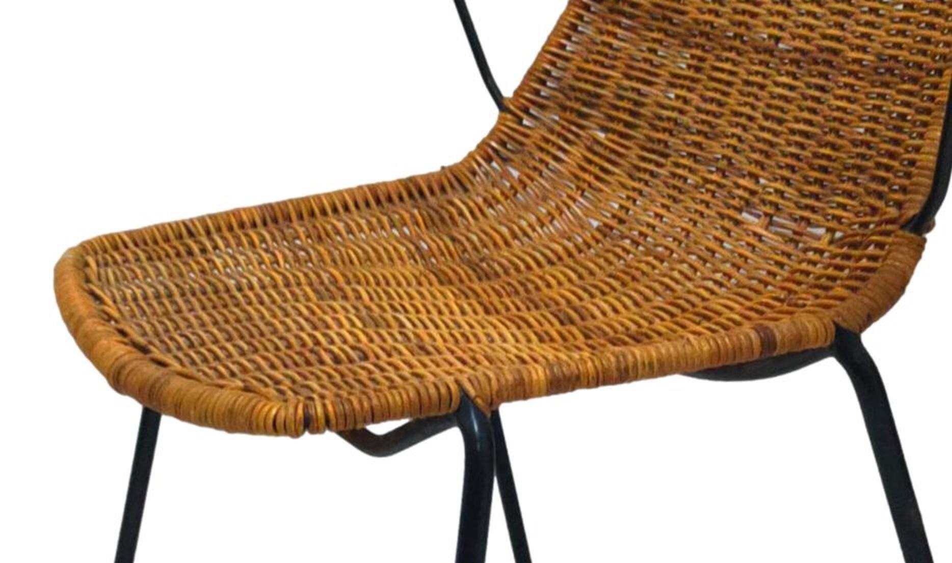 Metal basket chair in wicker 1950s design franco campo & carlo graffi