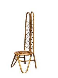 Silla baja con respaldo alto de bambú curvado, Italia Años 60