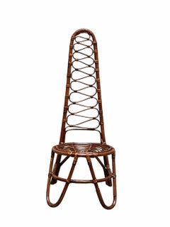 Low Chair with High Back in Curved Bamboo, Italy, 1960s