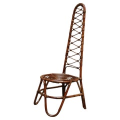 Low Chair with High Back in Curved Bamboo, Italy, 1960s