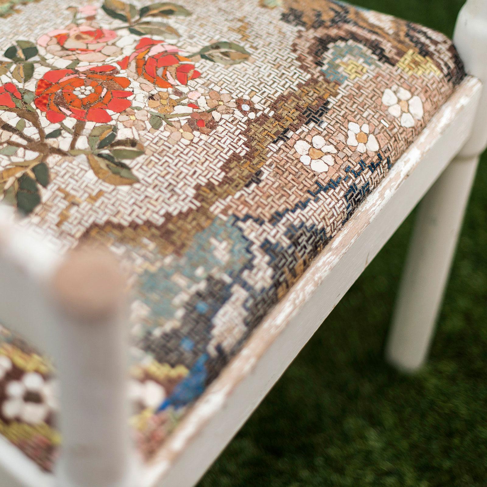 Modern Sedia Bianca Armchair with Mosaic Seat by Yukiko Nagai For Sale