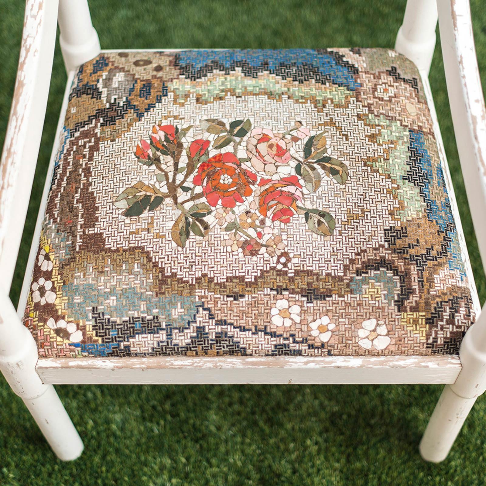 Italian Sedia Bianca Armchair with Mosaic Seat by Yukiko Nagai For Sale