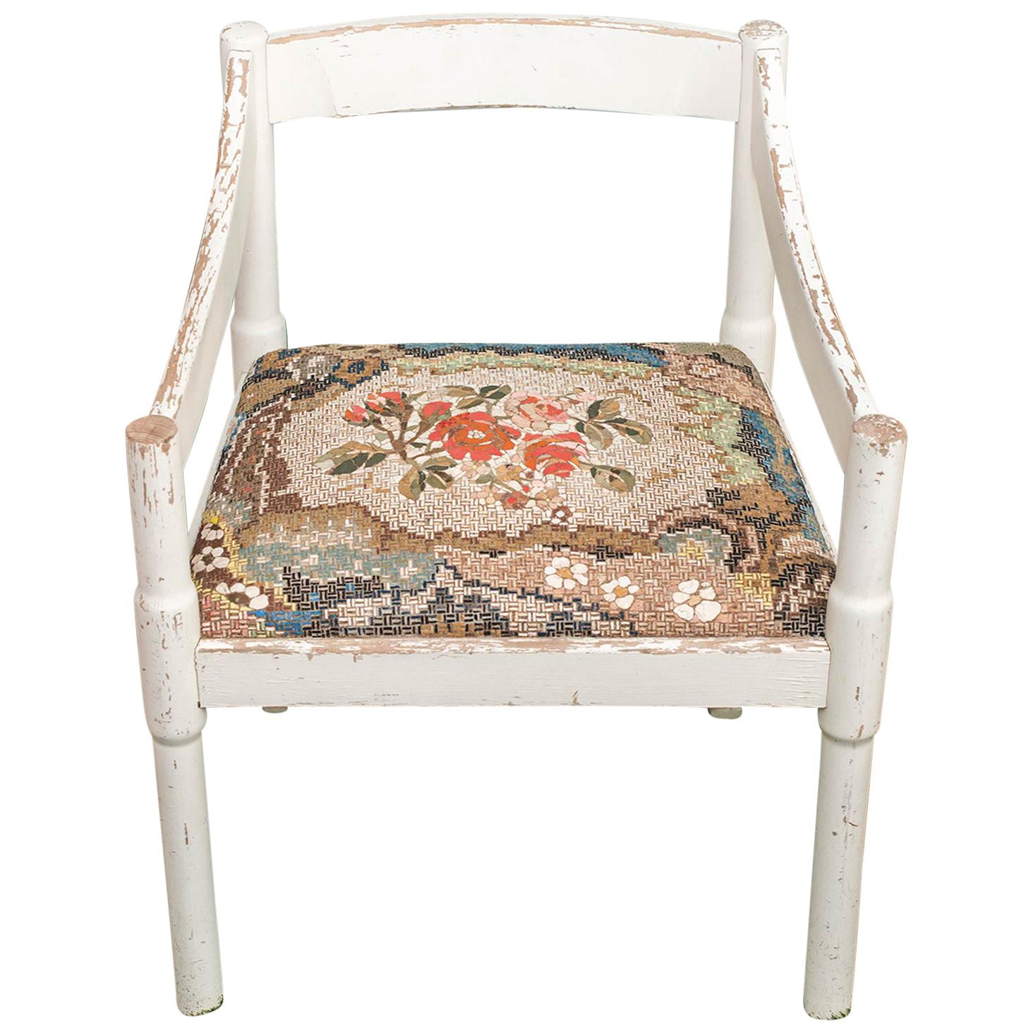 Fauteuil Sedia Bianca avec assise en mosaïque par Yukiko Nagai