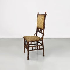 Italian antique colonial bamboo wood and damask fabric chair, 1910s