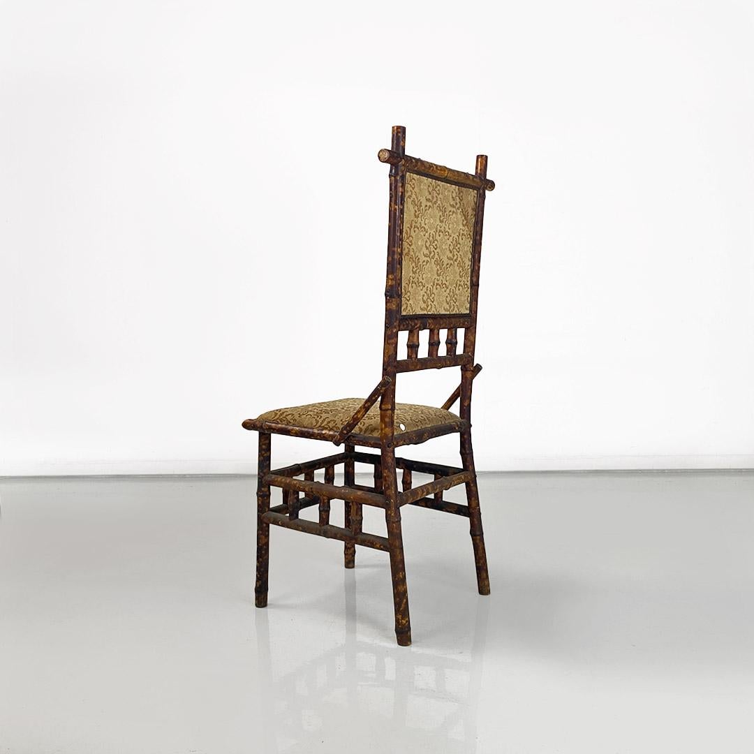 Italian colonial chair in bamboo wood and damask fabric, 1910s In Good Condition For Sale In MIlano, IT