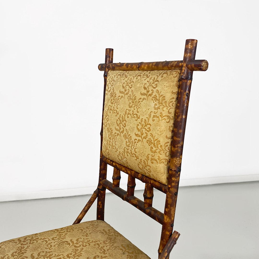 Fabric Italian colonial chair in bamboo wood and damask fabric, 1910s For Sale